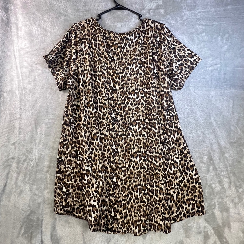 MONNURO Leopard Print Tunic Swing Top Dress 3X Short Sleeve A-Line Casual - Picture 6 of 8